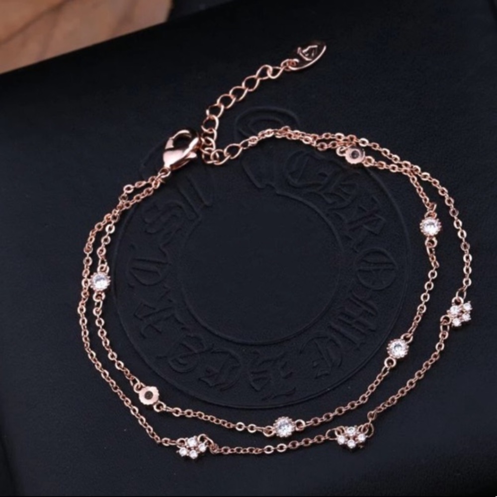 Rose Gold Diamond Double Chain Bracelet - Picture 2 of 5